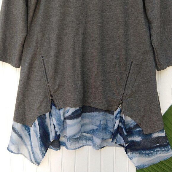 Logo Lori Goldstein Lounge Zip Chiffon Hem Tunic Top Size S Gray Blue Sharkbite - Picture 6 of 9